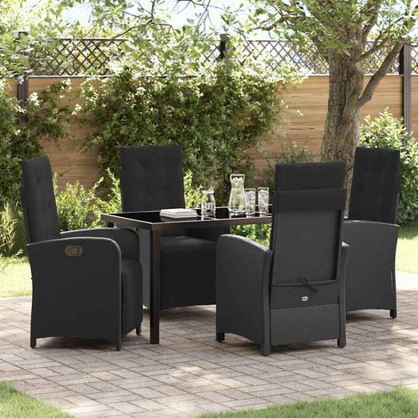vidaXL Garten Essgruppe mit Kissen 5 pcs Schwarz Poly-Rattan (1/5)