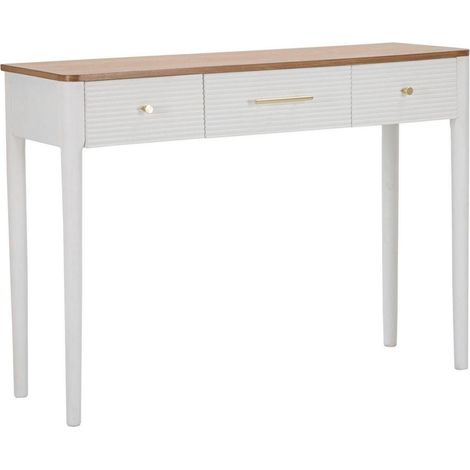Dmora - Consolle Crypto, Tavolo multiuso, Mobiletto d'appoggio, Scrivania da corridoio, 107x37 h80 cm, Bianco e Marrone (1/5)