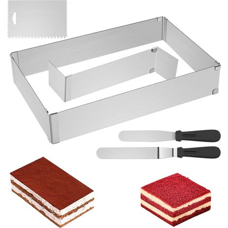 Cadre de Cuisson Réglable Rectangulaire avec 3 Spatule de Séparation, Réutilisable Moule Pâtisserie en Acier Inoxydable pour Petits et Grands Gâteaux (1/5)