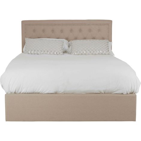 Interiors By Premier Elegant Beige Velvet Double Ottoman Bed, Classic Button Tufted Bedroom Bed, Ottoman Stud Detailed Bed (1/5)