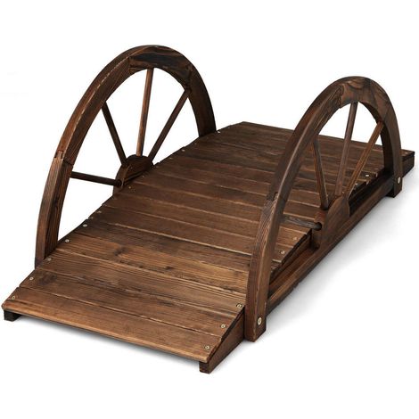 Aménagement extérieur, pont de jardin facile à monter en bois de sapin avec structure arquée et garde-corps demi-roue (1/5)