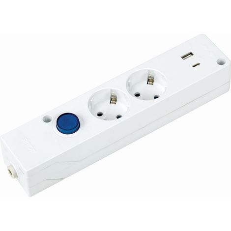 Multiprise multifix, multiprise Plate, 2 Prises de 16 A et 2 USB A+C avec Charge Rapide, Prise de Terre et Interrupteur de lumière, 250 V, 3680 W, Couleur Blanche (1/5)