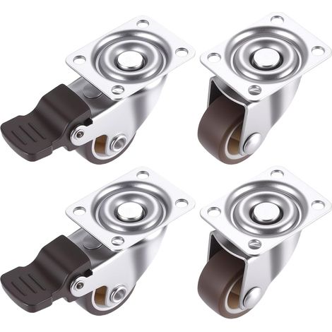 4 Pcs Petite Roulettes pour Meubles Lourds, 25 mm Mini Roulettes Pivotantes pour Meubles Tables, Roulette Meuble, Roulette Charge Lourde en Caoutchouc à 360 Degrés avec Frein, avec Vis (1/5)