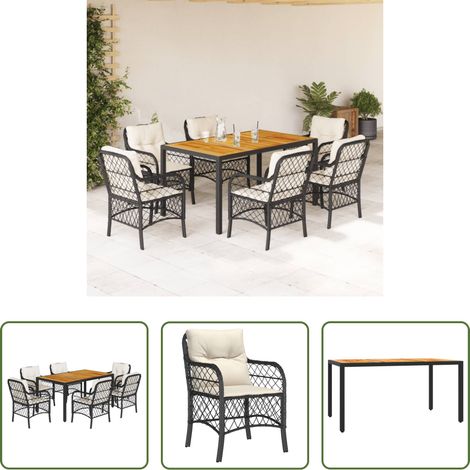 vidaXL Gartenstuhl -  7-tlg. Garten-Essgruppe mit Kissen Schwarz Poly Rattan (1/5)
