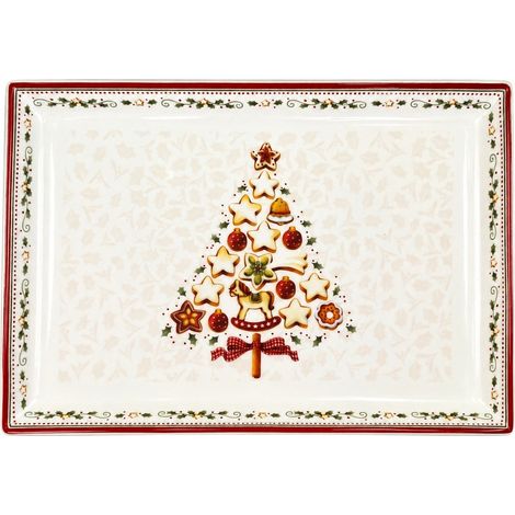 Assiette rectangulaire VB Star Christmas Tree 15 po, vaisselle de Noël en céramique (1/5)