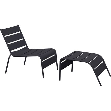 Fauteuil relax de jardin en métal avec repose pieds gris - BACA