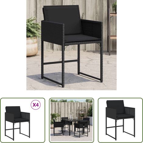 Rattanstuhl -  Gartenstühle mit Kissen 4 Stk. Schwarz Poly Rattan (1/5)