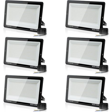 6PCS 500W Projecteur LED Extérieur, Spot LED Exterieur 50000LM Super Lumineux 6500K Blanc Froid Éclairage de Sécurité Extérieur IP66 Imperméable pour Garage Jardin Terrasse Parking (1/5)