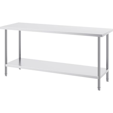 Mophorn Edelstahl-Zubereitungstisch 61 x 182 x 86 cm, robuster Tisch mit 3 höhenverstellbaren Stufen, gewerbliche Arbeitsstation für Küche, Garage, Restaurant, Hinterhof