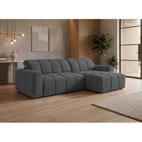 Canapé d'angle relax électrique en velours chiné gris DANIA (1/5)