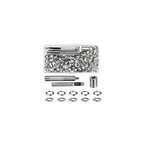 8mm Kit de Grommets Eyelets Outils 100PCS Œillets et 100PCS Rondelle Metal Ensembles Oeillet Grommet Kit avec Outil Socle Poinçon pour Bâches Tentes Cuir (1/5)