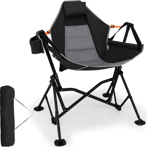 Fauteuil hamac de camping noir grande taille en tissu Oxford avec porte-gobelet et dossier inclinable pour jardin (1/5)