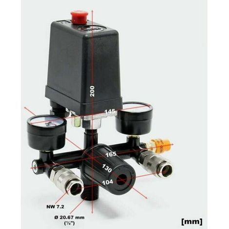 Regulateur De Pression - Avec Pressostat Integre - Pour Compresseur - Affichage Double Manometre - 0 A 12 Bar - 8 Bar Max - 240 V 16 A (1/5)