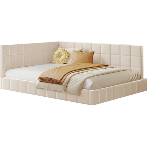 CAIziLit rembourré 140x200 cm, canapé-lit, sommier, velours beige ,sans matelas (1/5)
