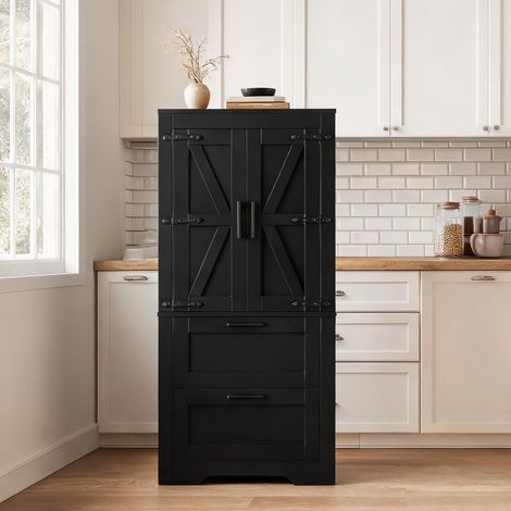 Buffet coloris noir en MDF 60 x 30 x 128 cm (1/5)