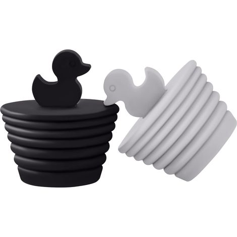 XXLDZSW TY - Bouchon de baignoire universel en silicone (lot de 2), noir et gris, poignée ergonomique en forme de canard (gris + noir)
