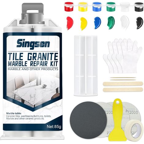 Kit Reparation Carrelage, 85g Kit De Réparation Pour Marbre Et Granit, Destiné À Traiter Les Rayures, Les Trous, Les Fissures, Et Les Surfaces Dures Dans Les Salles De Bains Et Les Cuisines (1/5)