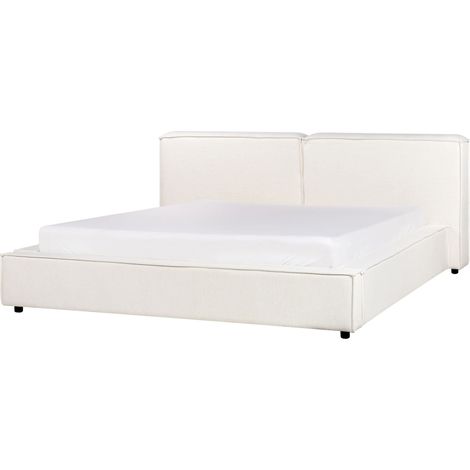 EU Super King Size Waterbed Off-White Fabric Upholstery 6ft Slatted Base with Thick Padded Headboard Footboard LINARDS