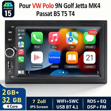 Autoradio 7 pouces Android 15 avec Apple CarPlay et navigation GPS pour VW Polo 9N, Golf 4 et Passat B5 T5 - 2+32G (1/5)