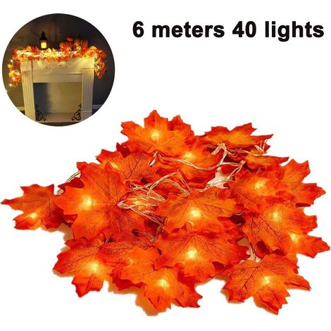 Guirlande Lumineuse Feuille D'érable - 4 Couleurs Dégradées - Étanche IP44 - 2 Modes Clignotant/Fixe - Piles AA - Pour Intérieur Extérieur Jardin Fêtes (1/5)