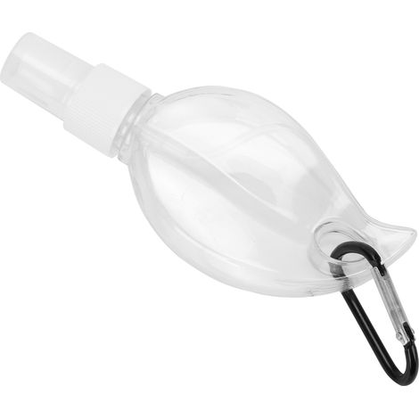 Flacon vaporisateur de voyage transparent en forme de feuille de 50 ml avec porte-clés et réservoir rechargeable. Embout blanc. (1/5)
