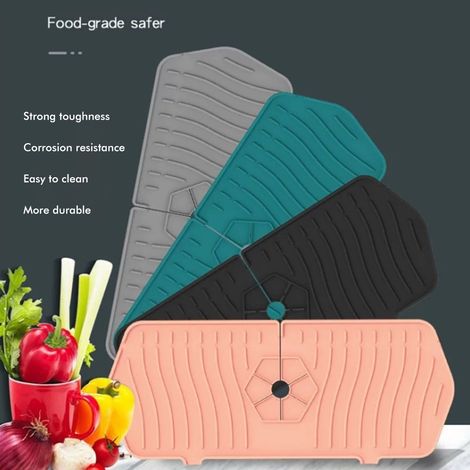 Protection anti-éclaboussures pour robinet de cuisine/évier, tapis récupérateur d'eau en silicone, coussinet d'égouttage à placer derrière le robinet pour cuisine et salle de bain (1/5)