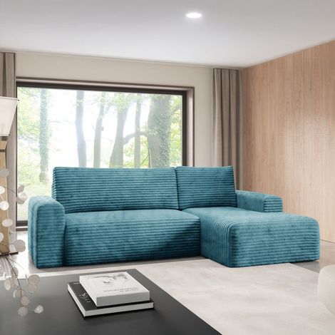 Schlafsofa mit Ottomane Folgarida, Stauraum, verstellbar, abnehmbare Kissen, 268x163 cm petrolblau (1/5)