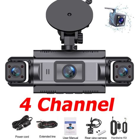 Caméra embarquée de voiture avec fonction Wi-Fi (carte SD 128 Go, kit câblé 4 canaux), compatible avec les enregistreurs vidéo numériques (DVR) embarqués. (1/5)