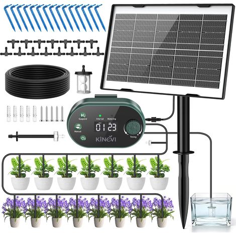 Kit Arrosage Automatique Solaire pour 15 Plantes les 3W, Système Goutte à Goutte 15m Tuyau, Automatique D’Irrigatio Système pour Vacances, Balcon et Plantes en Extérieur (1/5)