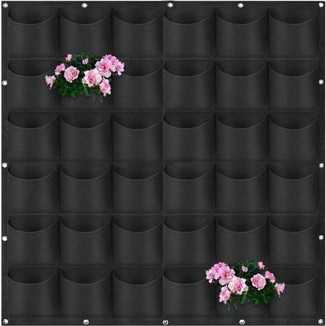 Jardinière suspendue verticale – 36 compartiments – 100 x 100 cm – Usage intérieur et extérieur – Mur de jardin, balcon ou clôture – Feutre respirant – Idéale pour légumes, herbes aromatiques, fraises (1/5)