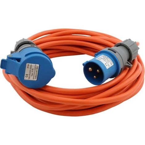 5m Rallonge de Camping, Câble de Prolongation Industriel CEE 240V 3G2,5mm² en Couleur Signal Orange