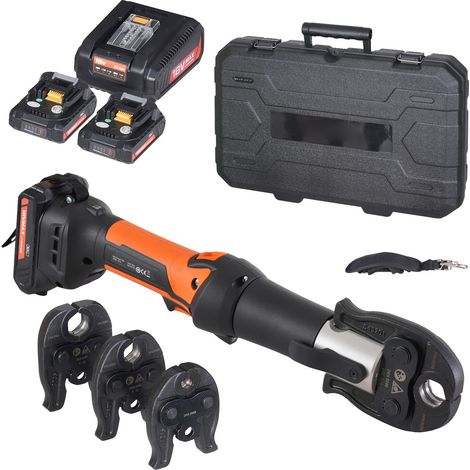 Outil de sertissage électrique pour tubes avec mâchoires V15, V22, V28, kit batterie 18V 2.0Ah, chargeur rapide et mallette de transport. (1/5)
