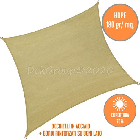 Vela Ombreggiante Quadrata Ecru' 3,6x3,6 mt Ombra Tenda Parasole Giardino Esterno Rinforzata mt 3,6 X 3,6 QUADRATA ECRU'