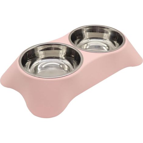 Gamelle double pour chien, gamelle double en acier inoxydable, antidérapante, anti-déversement et amovible (1/4)