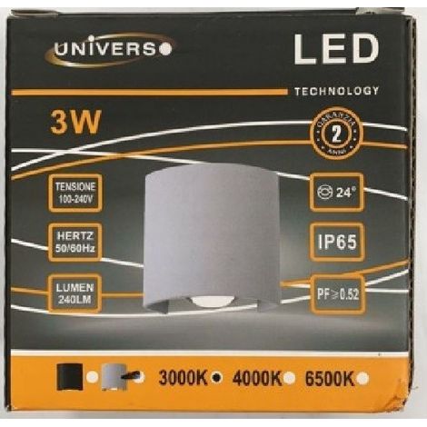 Applique Par Parete Ovale Led Cob External 3w Double Emissione Lampada Ip65 Es48 Gris