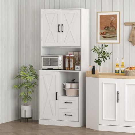 Armoire Cuisine Portes Compartiments Ouverts Tiroirs Étagères Réglables Mobilier Intérieur Blanc 70x40x180cm (1/4)