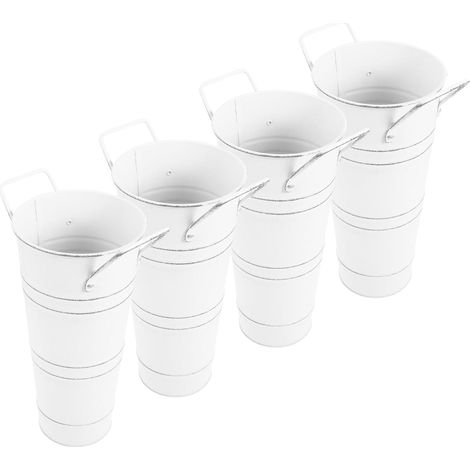 4 Pièces Vase en Métal Galvanisé Seau De Fleur De Fer Seau De Fleurs en Métal Fleuper en Fer White (1/5)