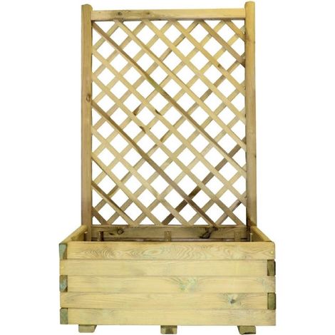 Fioriera con grigliato in legno 2 pezzi totali, dimensioni 80x40x135 cm con supporto rampicanti da esterno - Esterni da Vivere (1/2)