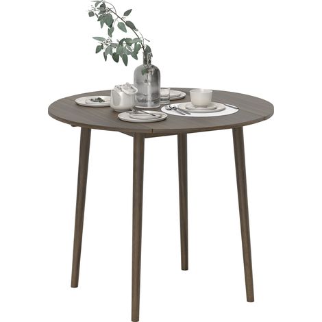 Runder Klapptisch mit 2 Ausziehplatten, ausziehbar, für 4 Personen, Holzbeine, Ø 89 x 73,5 cm, grau
