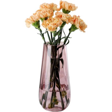 Vase en verre moderne, grand vase floral conique à côtes 25,0 cm de hauteur, vase en verre pour décoration de la maison de table pour bureau, salon, mariage, fête, événement (rose) (1/5)