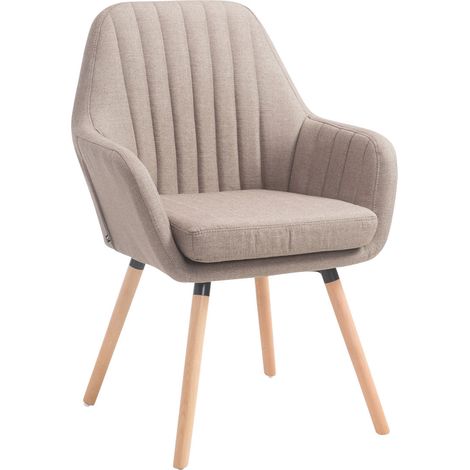 Chaise de salle à manger fauteuil de chambre coiffeuse en tissu taupe piètement en bois clair 100008430