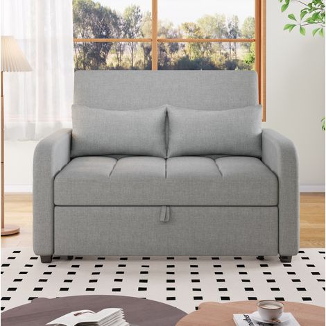 Schlafsofa 180x110 cm in Sitzfläche verwandelbar, grauer Baumwoll-Leinenstoff Vintage, hochdichter Schaumstoff (1/5)
