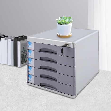 Schubladenbox A4 mit 5 Schubladen für DIN A4+ Dokumente, Organizer Büro, inkl. Auszugsperre + Beschriftungsclip, für Konferenzräume, Klassenzimmer, Büros, 36 x 30 x 30.5 cm (1/5)