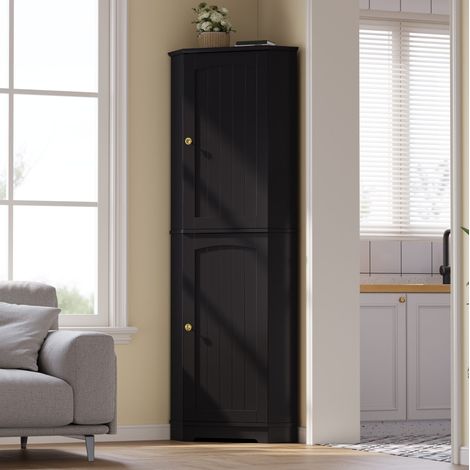 Schwarzer Eckschrank mit 2 Türen und verstellbaren Einlegeböden, 42 x 42 x 166 cm OKMYHOME (1/5)
