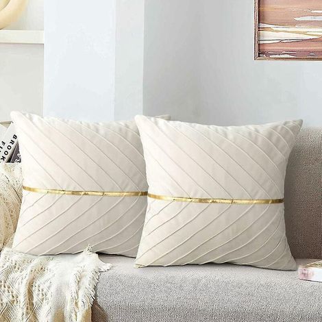 lot De 2 Coussin Beige Velours 45 X 45 Cm Dcorative Coussin De Canap Taie D'oreiller Decoration Doux Oreiller Coussin De Sige Pour Salon Chambre B (1/5)