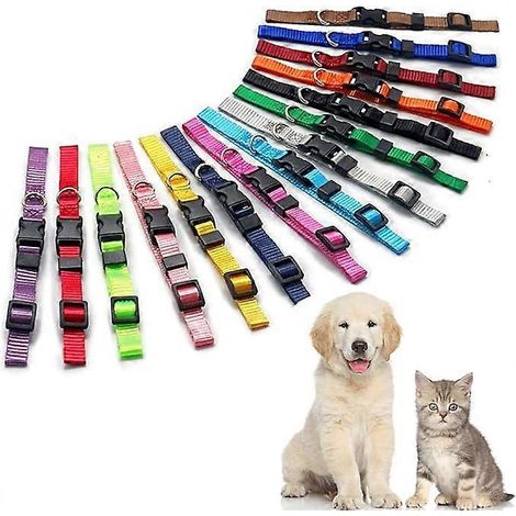 Colliers d'identification pour chiots, lot de 15 colliers d'identification en nylon souple, colliers de sécurité réglables et à ouverture rapide pour chiots et chatons nouveau-nés (1/5)
