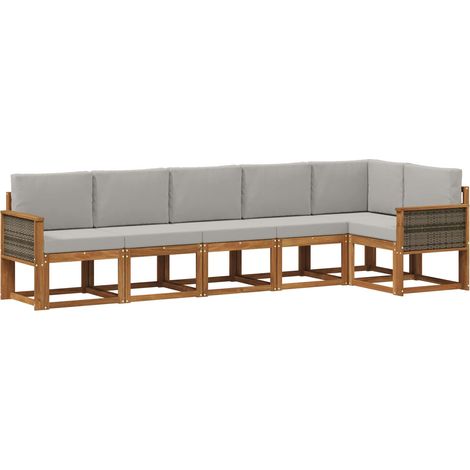 Conjunto de sofás de exterior 6 uds. Natural y Gris Claro vidaXL (1/5)
