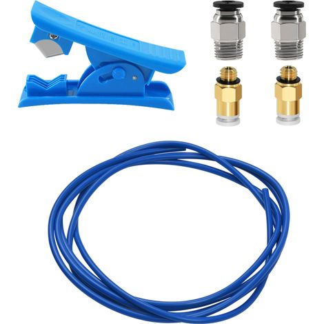 Kit para impresora 3D: 2 metros de tubo de PTFE para filamento de 1,75 mm con cortador de tubo de PTFE, 2 racores neumáticos PC4-M6 y 2 racores neumáticos PC4-M10 (azul). (1/5)