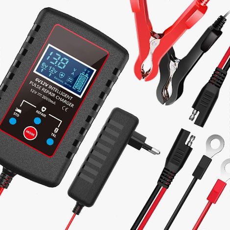 Chargeur/mainteneur de batterie intelligent et entièrement automatique, désulfateur de batterie pour voiture, tondeuse à gazon, moto, bateau (1/5)