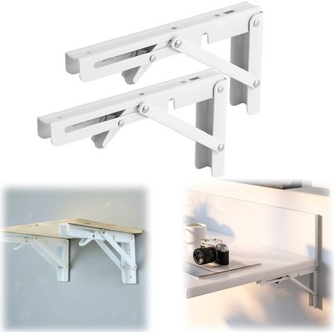 Équerres d'étagère pliables lot de 2 - supports muraux 20 x 10,3 cm avec vis, blancs (1/5)